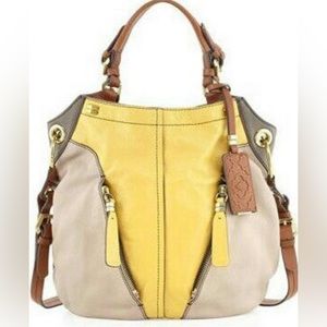 Oryany soft pebbled leather colorblock shoulder bag.